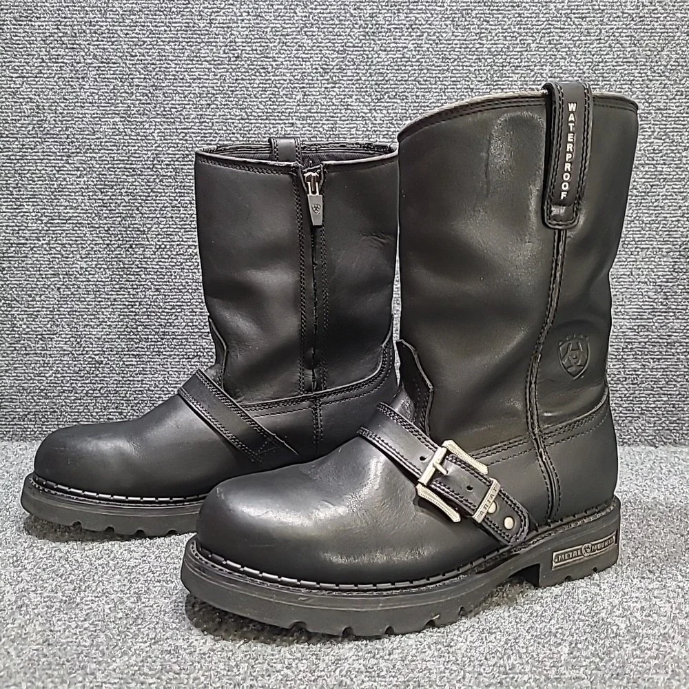 Ariat Metal Mounts Alloy H2O Black Motorcycle Boots Men's Sz 9.5EE